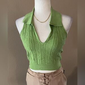 Green Cable Knit Halter Top